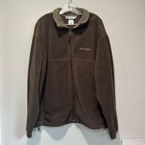 Columbia Mens Jacket XL Brown Contrast Collar Zip Pockets Outdoor Logo